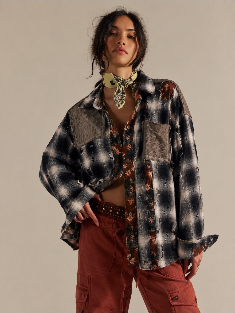 POL PLAID MIX MEDIA SHIRT